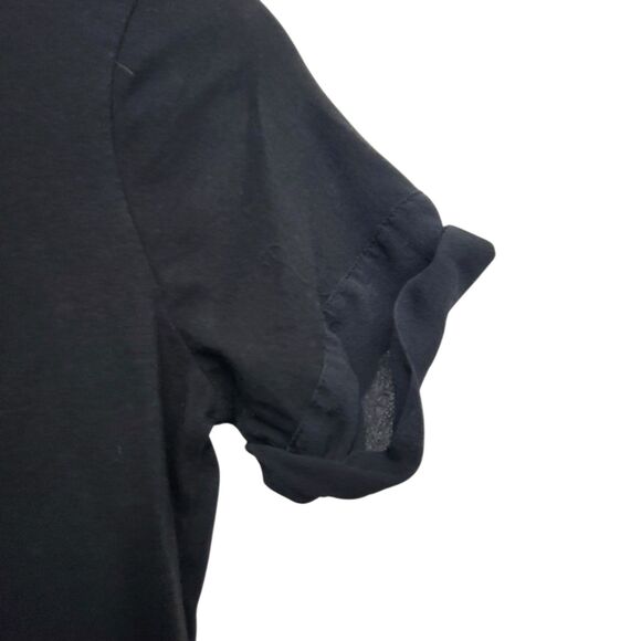 Vince Modern Black Raw Hem Neckline Mixed Material Cuffed Sleeve Tee XXS - Picture 5 of 7